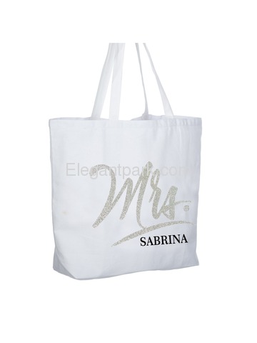 PERSONALIZED Mrs Wedding Bride Tote Bachelorette Party Gift Monogram Jumbo Shouler Bag White with S