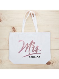 PERSONALIZED Mrs Wedding Bride Tote Bachelorette Party Gift Monogram Jumbo Shouler Bag White with R