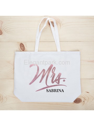 PERSONALIZED Mrs Wedding Bride Tote Bachelorette Party Gift Monogram Jumbo Shouler Bag White with R