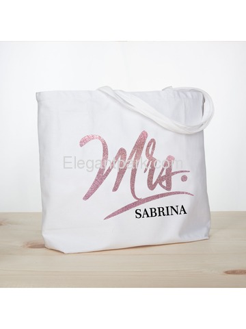 PERSONALIZED Mrs Wedding Bride Tote Bachelorette Party Gift Monogram Jumbo Shouler Bag White with R