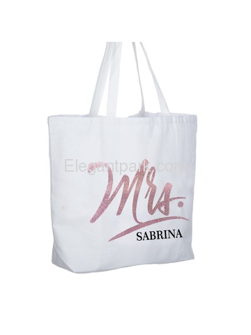 PERSONALIZED Mrs Wedding Bride Tote Bachelorette Party Gift Monogram Jumbo Shouler Bag White with R