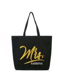 PERSONALIZED Mrs Wedding Bride Tote Bridal Shower Gift Monogram Jumbo Shouler Bag Black with Gold G