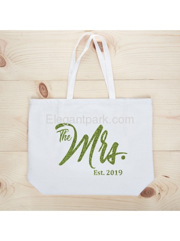 ElegantPark The Mrs EST 2019 Jumbo Wedding Bride Tote Bachelorette Party Gift Shoulder Bag White wi