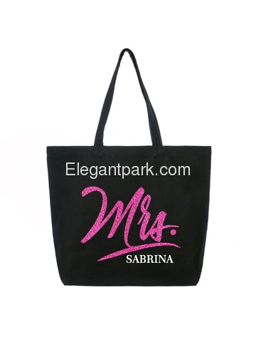 PERSONALIZED Mrs Wedding Bride Tote Bridal Shower Bachelorette Party Gift Jumbo Shoulder Bag Whit