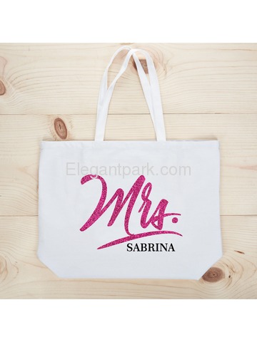 PERSONALIZED Mrs Wedding Bride Tote Bridal Shower Bachelorette Party Gift Jumbo Shoulder Bag Whit