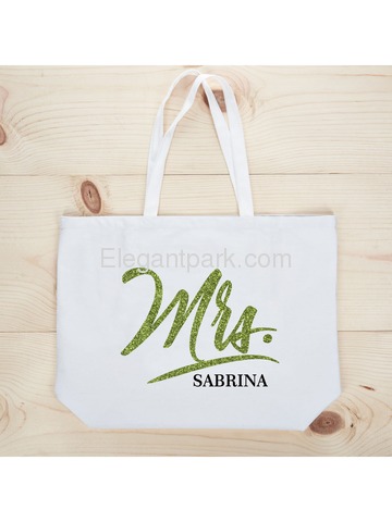 PERSONALIZED Mrs Wedding Bride Tote Bridal Shower Bachelorette Party Gift Jumbo Shoulder Bag Whit