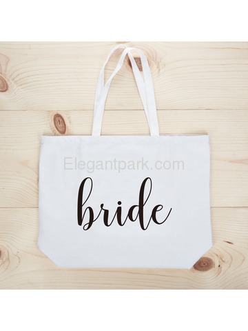 ElegantPark Bride Jumbo Tote Bag Wedding Bridal Shower Gifts Canvas 100% Cotton Interior Pocket Whit