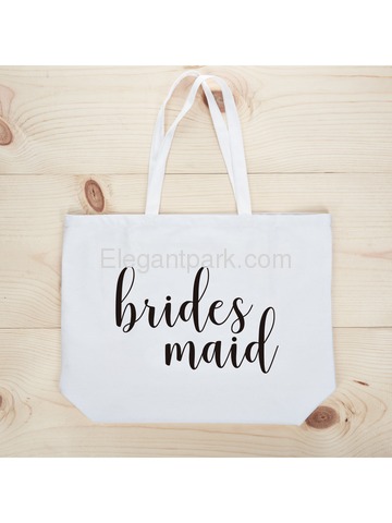 ElegantPark Bridesmaid Jumbo Tote Bag Wedding Gifts Canvas 100% Cotton Interior Pocket White with Bl