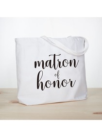 ElegantPark Matron of Honor Jumbo Tote Bag Wedding Bridesmaid Gifts White with Black Script 100% Cot