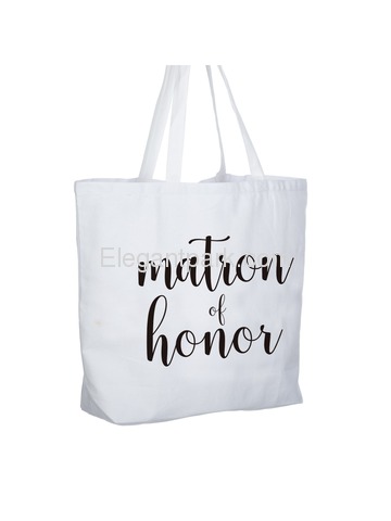 ElegantPark Matron of Honor Jumbo Tote Bag Wedding Bridesmaid Gifts White with Black Script 100% Cot