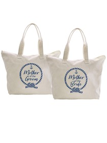 ElegantPark Loop Mother of the Bride/Groom Tote Bag Wedding Bridal Shower Gifts Zip 100% Cotton 2 Pc