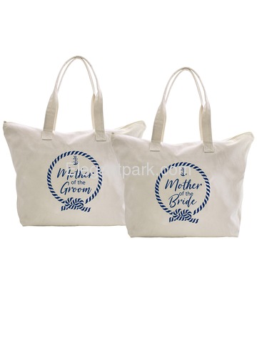 ElegantPark Loop Mother of the Bride/Groom Tote Bag Wedding Bridal Shower Gifts Zip 100% Cotton 2 Pc