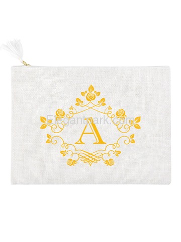 ElegantPark A Initial Monogram Makeup Bag Personalized Party Gift Clutch with Bottom Zip Jute