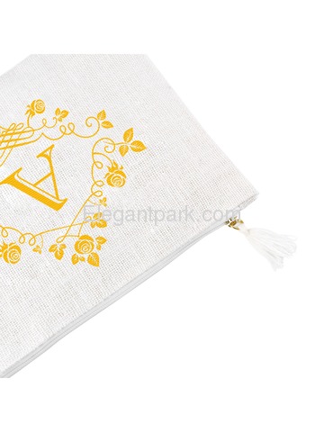 ElegantPark A Initial Monogram Makeup Bag Personalized Party Gift Clutch with Bottom Zip Jute