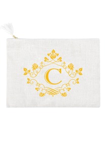 ElegantPark C Initial Monogram Makeup Bag Personalized Party Gift Clutch with Bottom Zip Jute