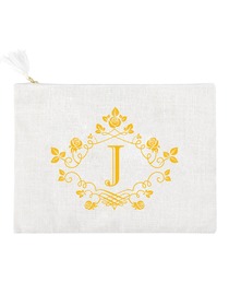 ElegantPark J Initial Monogram Makeup Bag Personalized Party Gift Clutch with Bottom Zip Jute