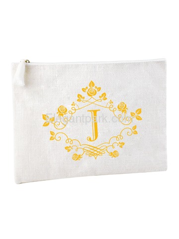 ElegantPark J Initial Monogram Makeup Bag Personalized Party Gift Clutch with Bottom Zip Jute