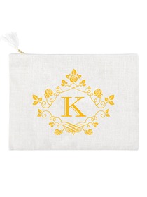 ElegantPark K Initial Monogram Makeup Bag Personalized Party Gift Clutch with Bottom Zip Jute