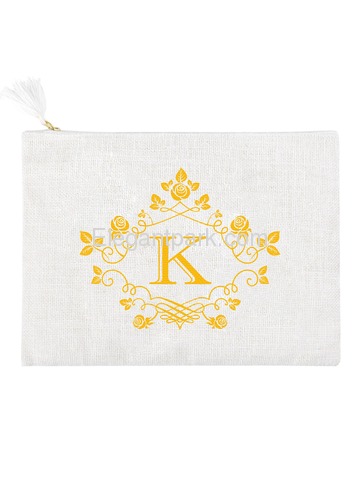 ElegantPark K Initial Monogram Makeup Bag Personalized Party Gift Clutch with Bottom Zip Jute