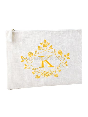 ElegantPark K Initial Monogram Makeup Bag Personalized Party Gift Clutch with Bottom Zip Jute