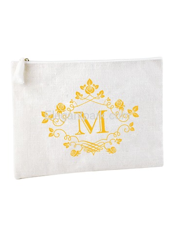 ElegantPark M Initial Monogram Makeup Bag Personalized Party Gift Clutch with Bottom Zip Jute