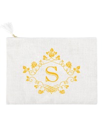 ElegantPark S Initial Monogram Makeup Bag Personalized Party Gift Clutch with Bottom Zip Jute