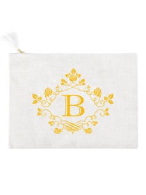 ElegantPark B Initial Monogram Makeup Bag Personalized Party Gift Clutch with Bottom Zip Jute