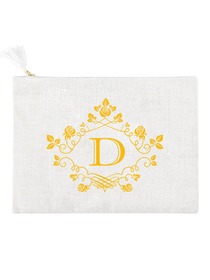 ElegantPark D Initial Monogram Makeup Bag Personalized Party Gift Clutch with Bottom Zip Jute