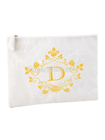 ElegantPark D Initial Monogram Makeup Bag Personalized Party Gift Clutch with Bottom Zip Jute