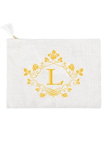 ElegantPark L Initial Monogram Makeup Bag Personalized Party Gift Clutch with Bottom Zip Jute