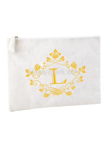 ElegantPark L Initial Monogram Makeup Bag Personalized Party Gift Clutch with Bottom Zip Jute