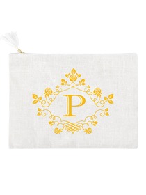 ElegantPark P Initial Monogram Makeup Bag Personalized Party Gift Clutch with Bottom Zip Jute