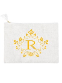 ElegantPark R Initial Monogram Makeup Bag Personalized Party Gift Clutch with Bottom Zip Jute