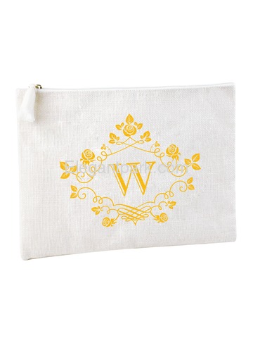 ElegantPark W Initial Monogram Makeup Bag Personalized Party Gift Clutch with Bottom Zip Jute