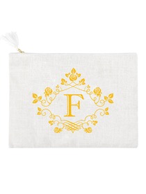 ElegantPark F Initial Monogram Makeup Bag Personalized Party Gift Clutch with Bottom Zip Jute