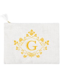 ElegantPark G Initial Monogram Makeup Bag Personalized Party Gift Clutch with Bottom Zip Jute