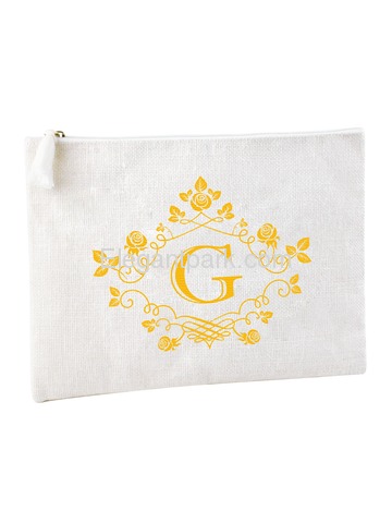 ElegantPark G Initial Monogram Makeup Bag Personalized Party Gift Clutch with Bottom Zip Jute