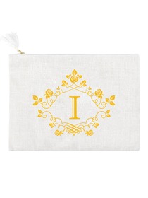 ElegantPark I Initial Monogram Makeup Bag Personalized Party Gift Clutch with Bottom Zip Jute