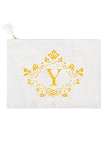 ElegantPark Y Initial Monogram Makeup Bag Personalized Party Gift Clutch with Bottom Zip Jute