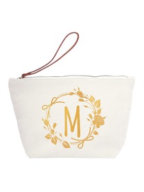 ElegantPark M Initial Monogram Makeup Cosmetic Bag Wristlet Pouch Gift with Bottom Zip Canvas