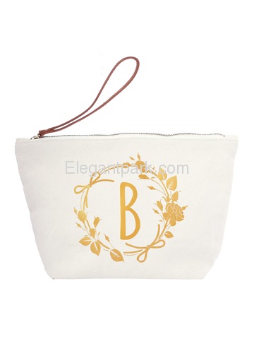 ElegantPark B Initial Monogram Makeup Cosmetic Bag Wristlet Pouch Gift with Bottom Zip Canvas