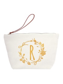 ElegantPark R Initial Monogram Makeup Cosmetic Bag Wristlet Pouch Gift with Bottom Zip Canvas