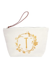 ElegantPark T Initial Monogram Makeup Cosmetic Bag Wristlet Pouch Gift with Bottom Zip Canvas