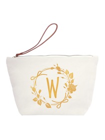 ElegantPark W Initial Monogram Makeup Cosmetic Bag Wristlet Pouch Gift with Bottom Zip Canvas