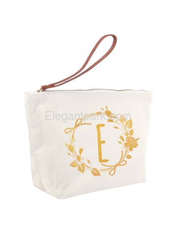 ElegantPark E Initial Monogram Makeup Cosmetic Bag Wristlet Pouch Gift with Bottom Zip Canvas