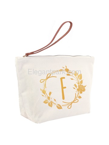 ElegantPark F Initial Monogram Makeup Cosmetic Bag Wristlet Pouch Gift with Bottom Zip Canvas