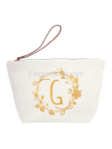 ElegantPark G Initial Monogram Makeup Cosmetic Bag Wristlet Pouch Gift with Bottom Zip Canvas