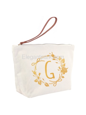 ElegantPark G Initial Monogram Makeup Cosmetic Bag Wristlet Pouch Gift with Bottom Zip Canvas