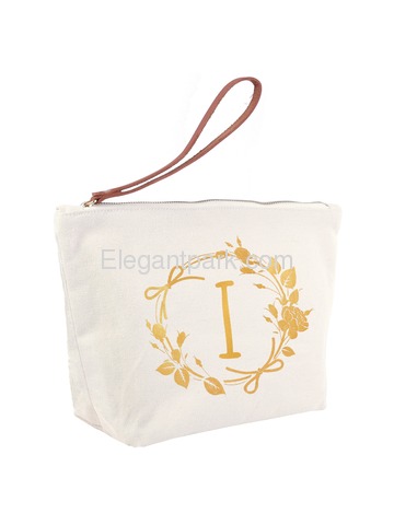 ElegantPark I Initial Monogram Makeup Cosmetic Bag Wristlet Pouch Gift with Bottom Zip Canvas