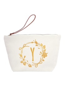 ElegantPark Y Initial Monogram Makeup Cosmetic Bag Wristlet Pouch Gift with Bottom Zip Canvas